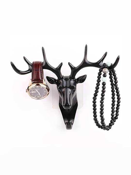 Black Textured Deer Head Hangers Wall Hooks