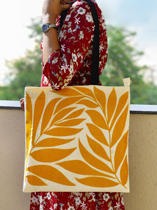 Stylemyway Yellow Floral Cotton Canvas Tote Bag 40 x 40 cm