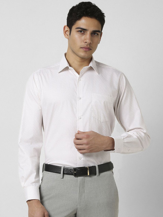 Van Heusen Men Checked Spread Collar Slim Fit Party Cotton Shirt