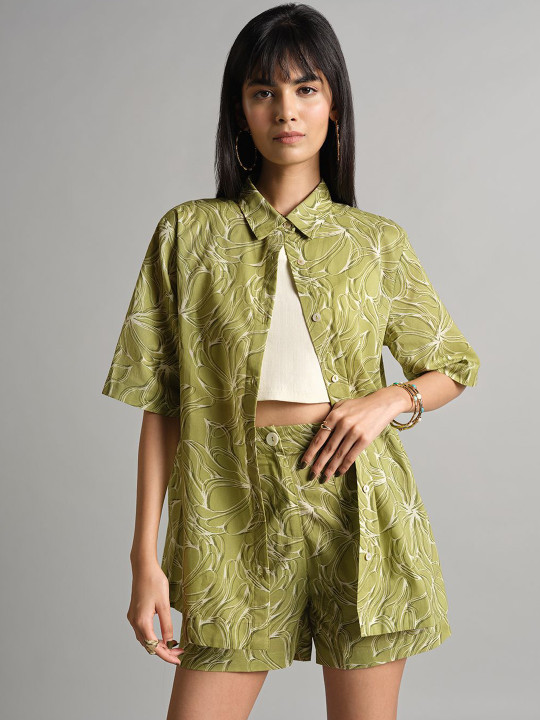 AND Printed Pure Cotton Shirt Collar Shirt With Shorts
