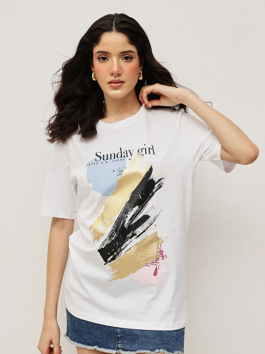 Roadster The Lifestyle Co Graphic Printed Pure Cotton Relaxed Fit T-Shirt