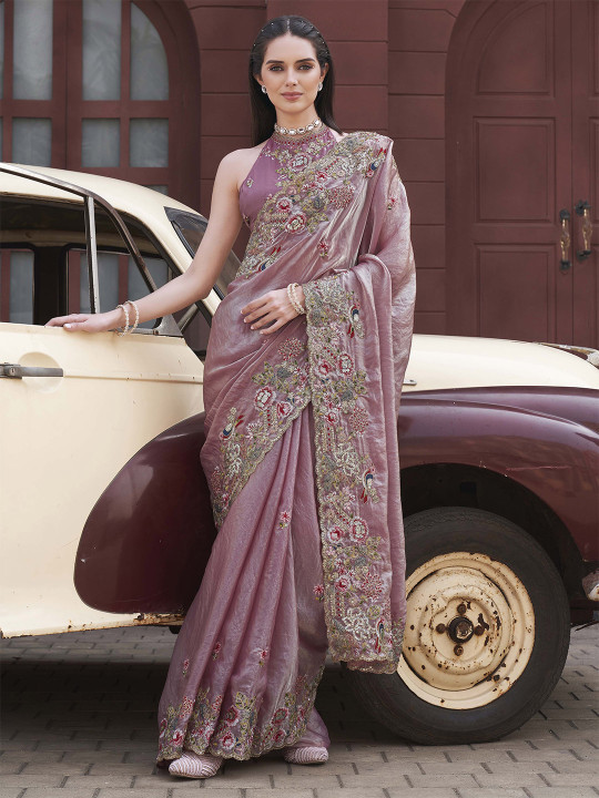 Tikhi Imli Ethnic Motifs Sequinned Satin Jimmy Choo Saree