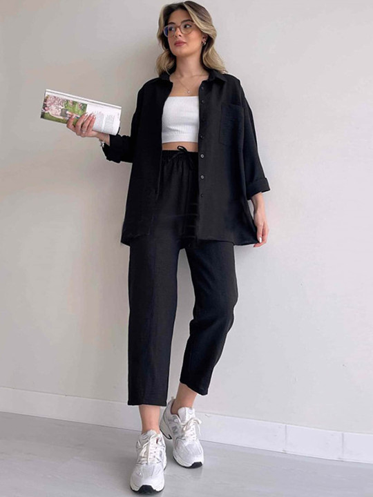 LULU & SKY Shirt Collar Long Sleeve Shirt With Trousers