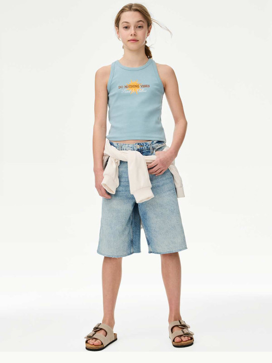 Marks & Spencer Cotton Rich Do Nothing Vibes Ribbed Vest