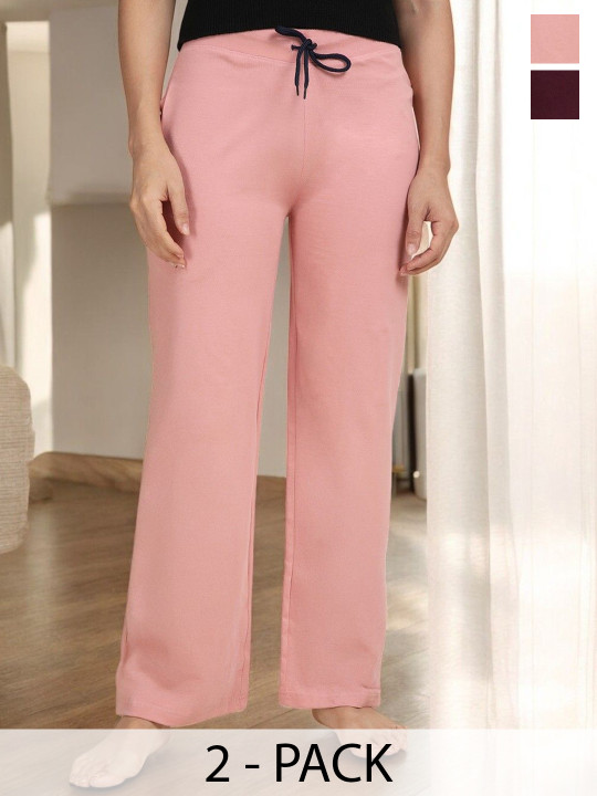 Kryptic Pack Of 2 Pure Cotton Mid-Rise LoungePants