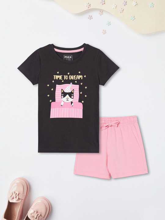 max Girls Printed Short Sleeves Pure Cotton T-shirt With Shorts