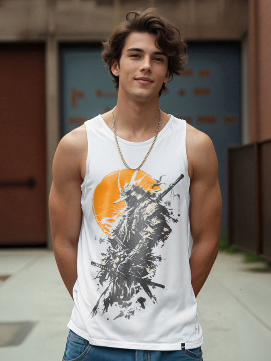Bewakoof Men's White Warrior Graphic Printed Vest