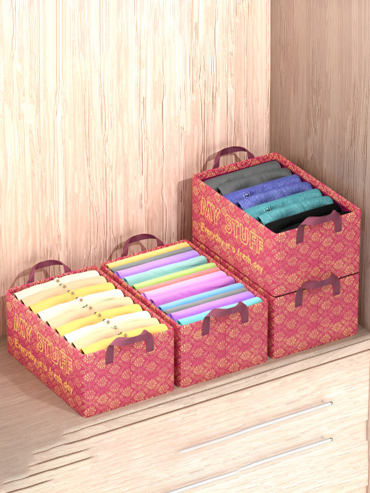 Myntra Elegant Homes Maroon 4 Pcs Cloth Storage Bag With Handle
