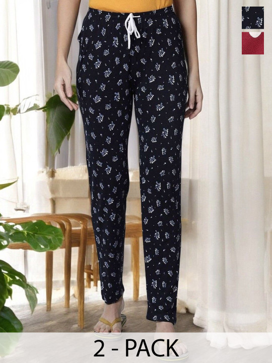 Kryptic Pack Of 2 Printed Pure Cotton Mid-Rise Lounge Pants