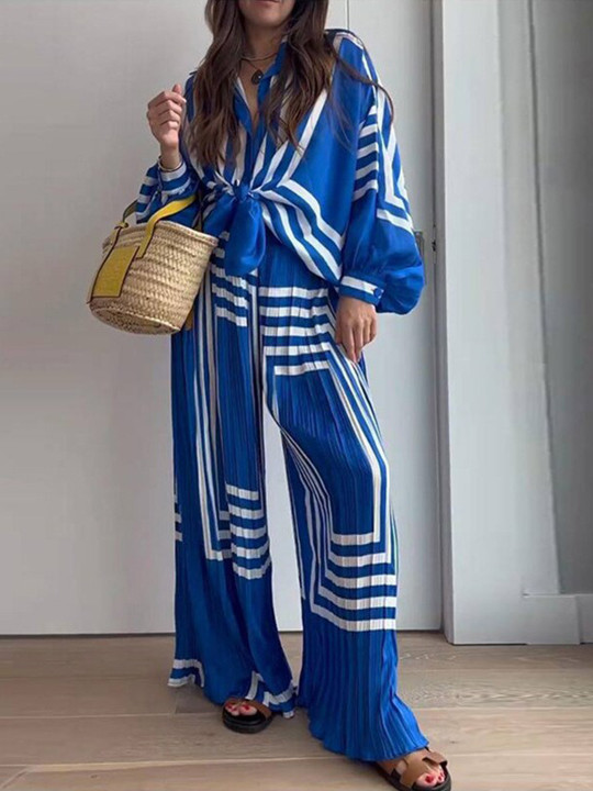 StyleCast Blue Striped Waist Tie-Ups Basic Jumpsuit