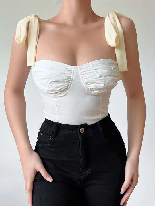 White Shoulder Strap Corset Top