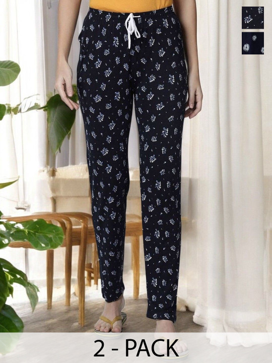 Kryptic Pack Of 2 Printed Pure Cotton Relaxed-Fit Mid-Rise Lounge Pants