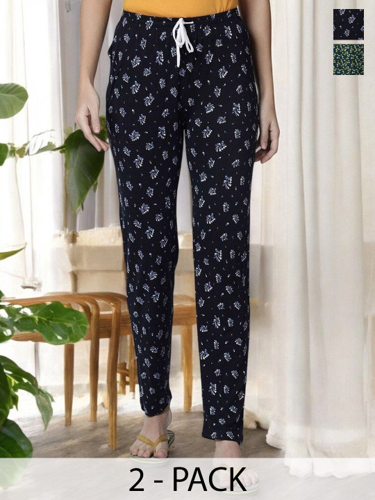 Kryptic Pack Of 2 Printed Pure Cotton Relaxed-Fit Mid-Rise Lounge Pants