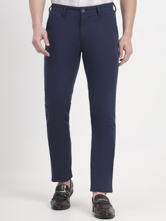 JADE BLUE Men Cotton Mid-Rise Slim Fit Trousers