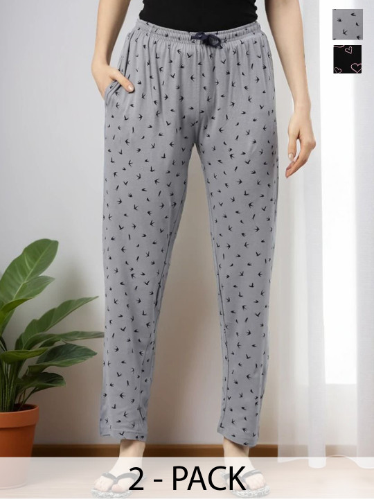 Kryptic Pack Of 2 Printed Pure Cotton Relaxed-Fit Lounge Pants