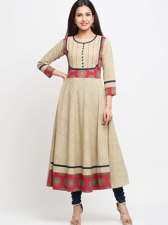 IKRASS Women Floral Printed Festive Cotton Anarkali Kurta