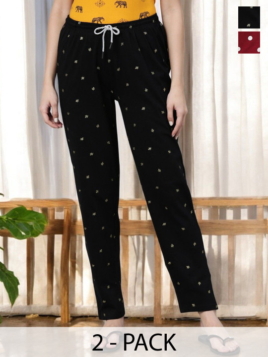 Kryptic Pack Of 2 Printed Pure Cotton Relaxed-Fit Lounge Pants