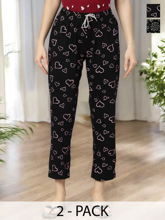 Kryptic Pack Of 2 Printed Pure Cotton Relaxed-Fit Lounge Pants