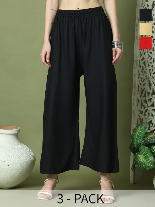 TAG 7 Women Set of 3 Flared Ethnic Palazzos