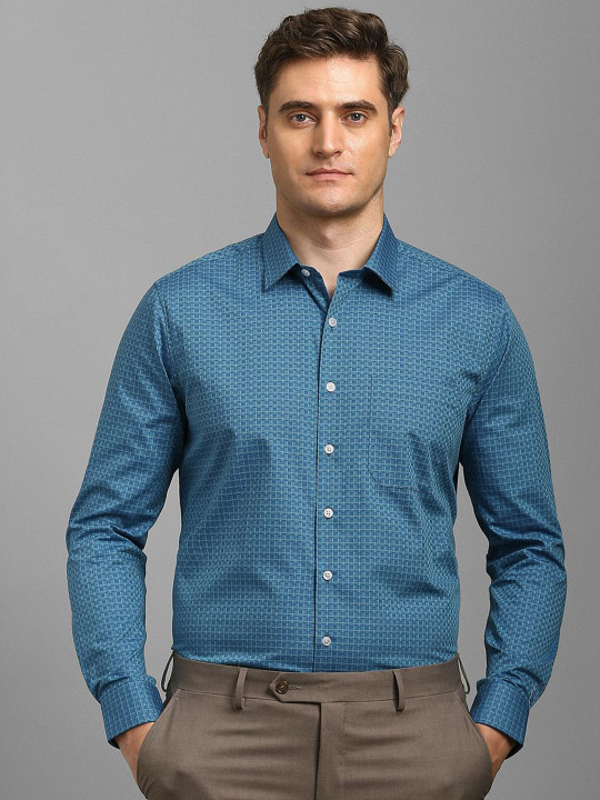 Louis Philippe Men Slim Fit Micro Ditsy Printed Spread Collar Cotton Formal Shirt