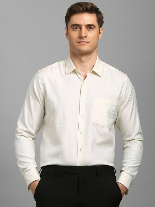 Louis Philippe Men Slim Fit Textured Spread Collar Cotton Formal Shirt