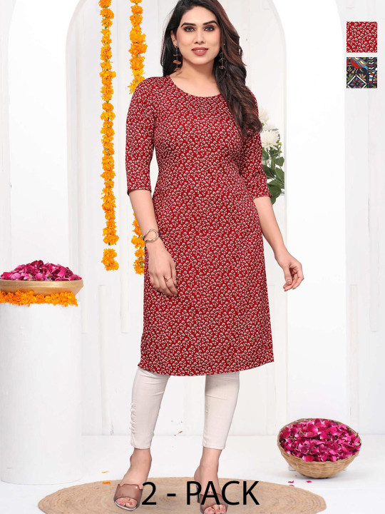 Moda Rapido Women Pack Of 2 Printed Crepe Kurta