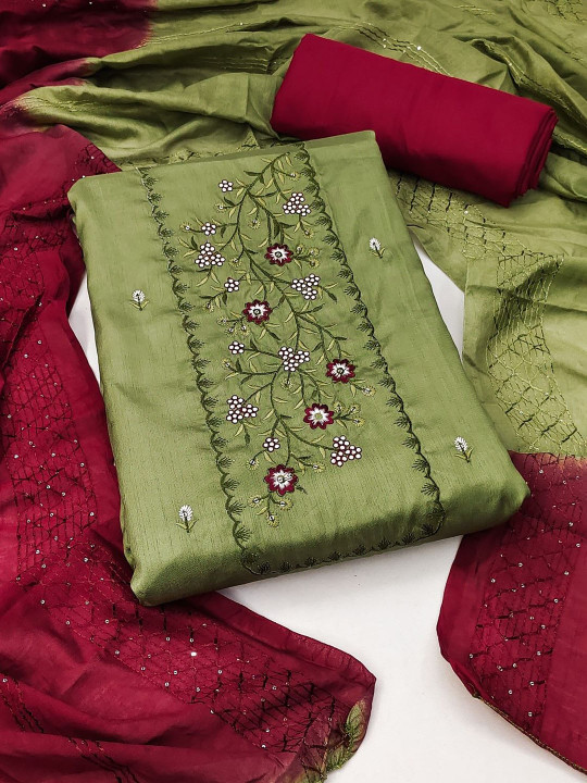 KALINI Embroidered Silk Cotton Unstitched Dress Material