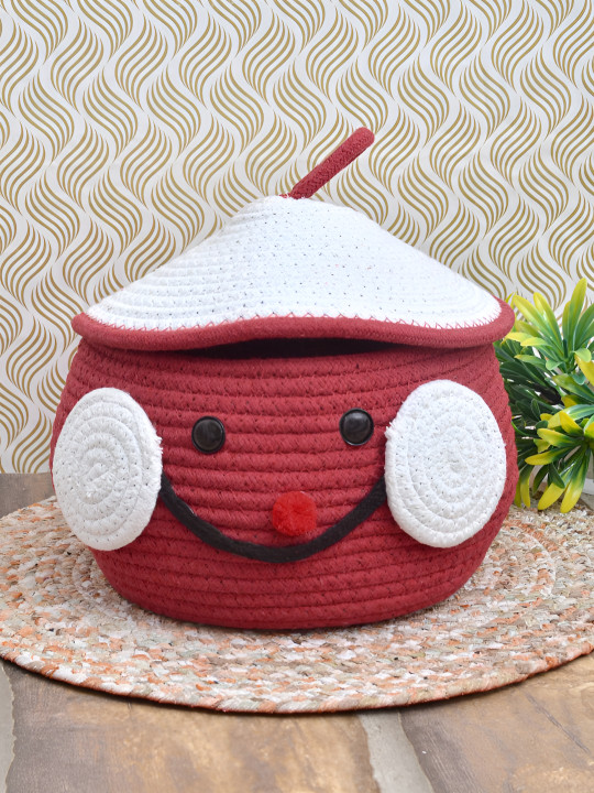 Myntra Elegant Homes Red & White Cotton Reusable Multi-Utility Organiser With Lid