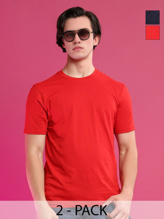 Moda Rapido Men Pack of 2 Solid Round Neck Cotton T-shirts