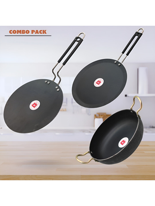 LAZYwindow 3 Pieces Black Microwave Safe Iron Cookware