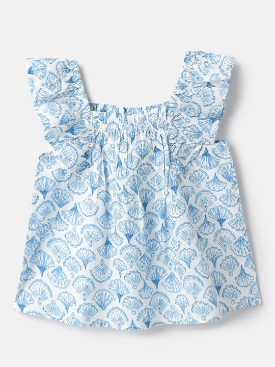 United Colors of Benetton Girls Print Flutter Sleeve Cotton Top