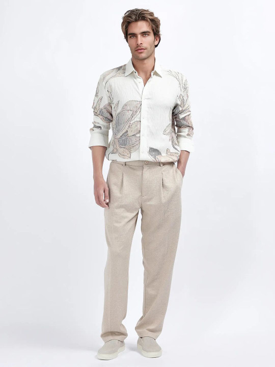 RARE RABBIT Men Beige Relaxed Fit Plain Trouser