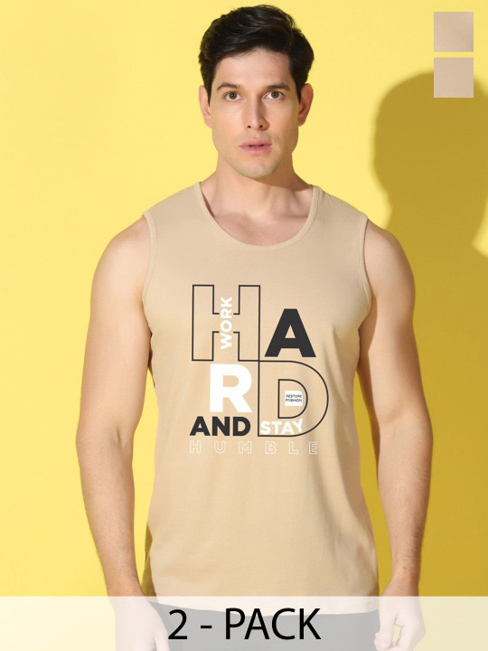 WOOSTRO Pack Of 2 Printed Gym Vests VWS26(HARD RUST)(ALONE RUST)