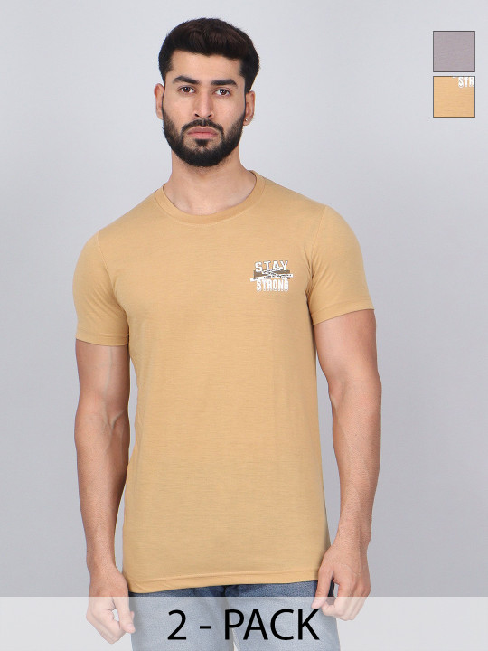 WILD ELEPHANT Pack Of 2 Typography Printed Round Neck Cotton T-shirt