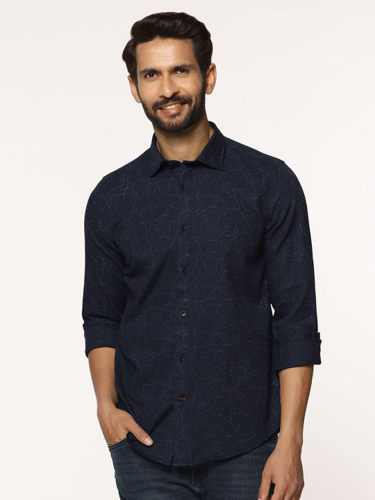 Blackberrys Men India Slim Fit Graphic Printed Spread Collar Cotton Casual Shirt