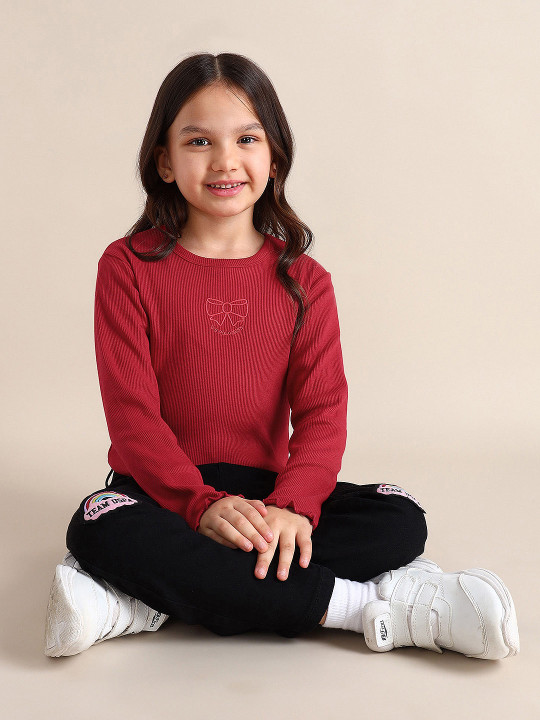 U.S. Polo Assn. Kids Girls Ribbed Embroidered Top