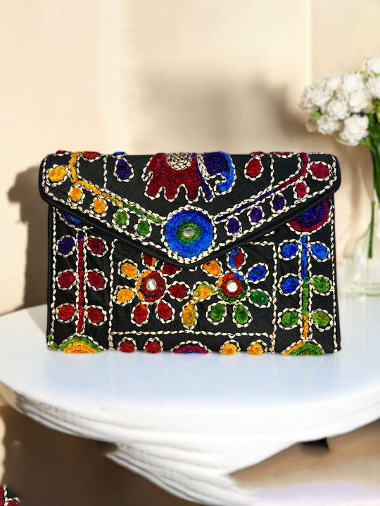 Sutliyan Embroidered Embellished Envelope Clutch