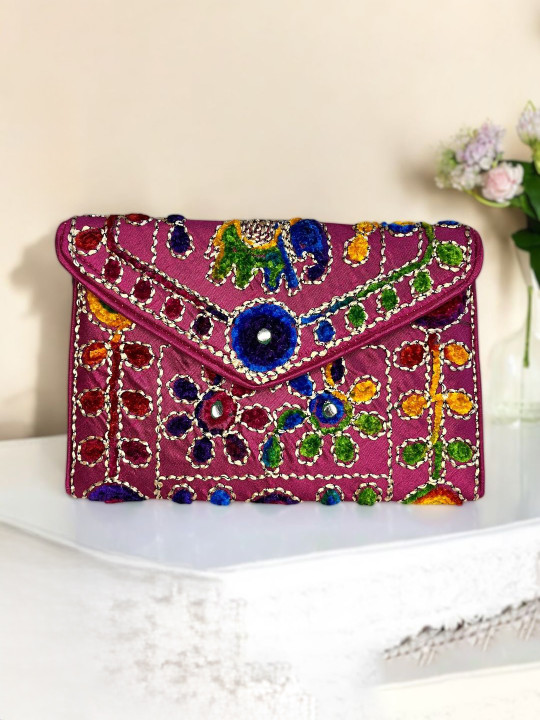 Sutliyan Embroidered Embellished Envelope Clutch