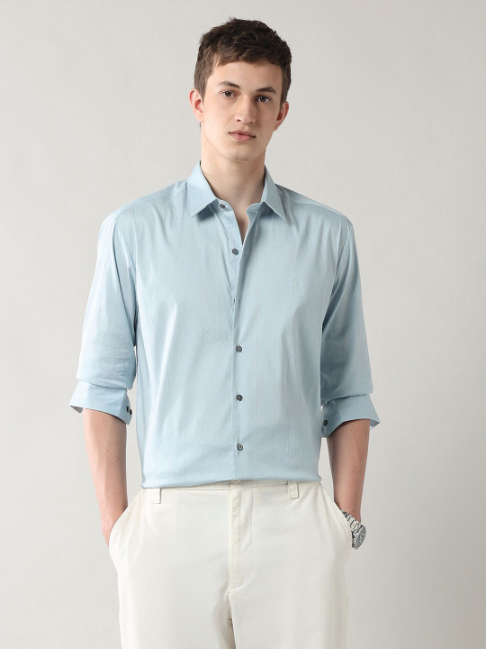 Arrow New York Vertical Striped Spread Collar Slim Fit Formal Shirt