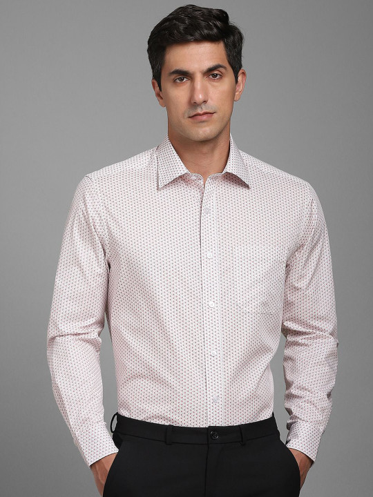 Louis Philippe Geometric Printed Spread Collar Formal Cotton Shirt