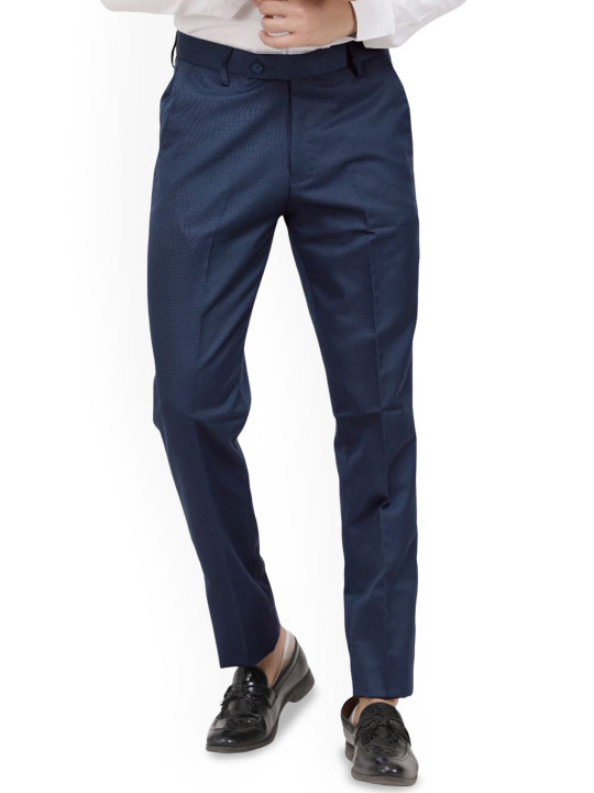 KUNDAN Men Navy Blue Easy Wash Formal Trousers