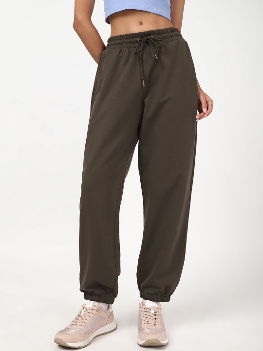 Bewakoof Women Chocolate Brown Oversized Joggers