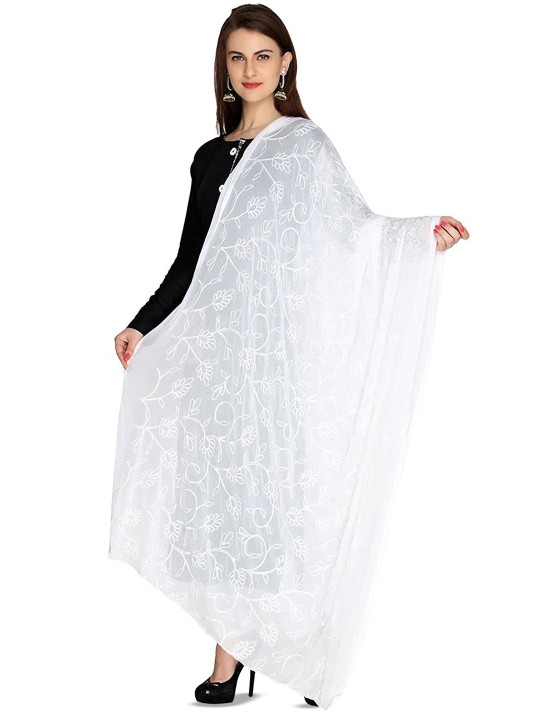 Kemza Floral Embroidered Dupatta With Thread Work