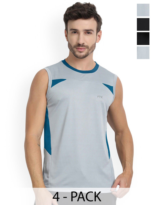 FTX Men Pack Of 4 Colourblocked Gym Vest