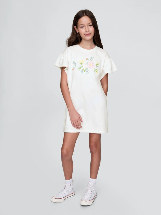 GAP Girls Floral Embroidered Round Neck T-Shirt Dress
