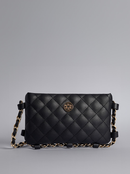 Lino Perros Black Solid Quilted Sling Bag