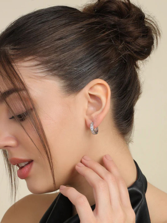 FAB COUTURE Gold Plated CZ Studded Contemporary Studs Earrings