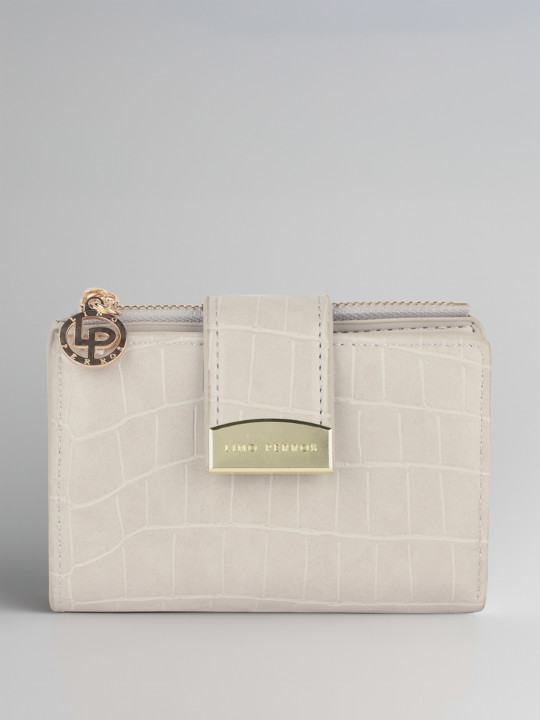 Lino Perros Women Grey Croc Textured Two Fold Wallet