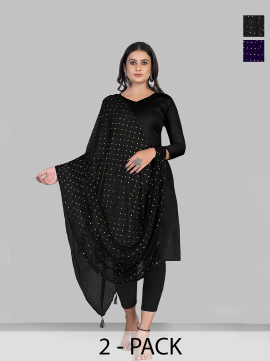 Kemza Selection Of 2 Foil Print Chiffon Dupatta