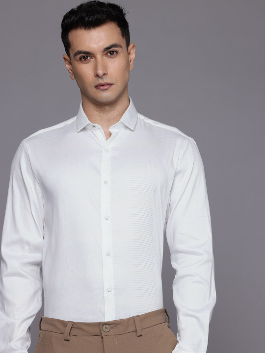 Louis Philippe Ath.Work Super Slim Fit Horizontal Stripes Formal Shirt